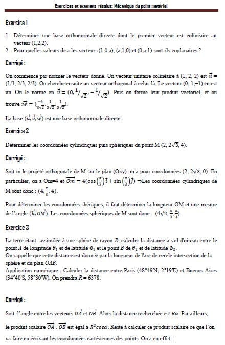Exercices Mécanique du Point Matériel PDF
