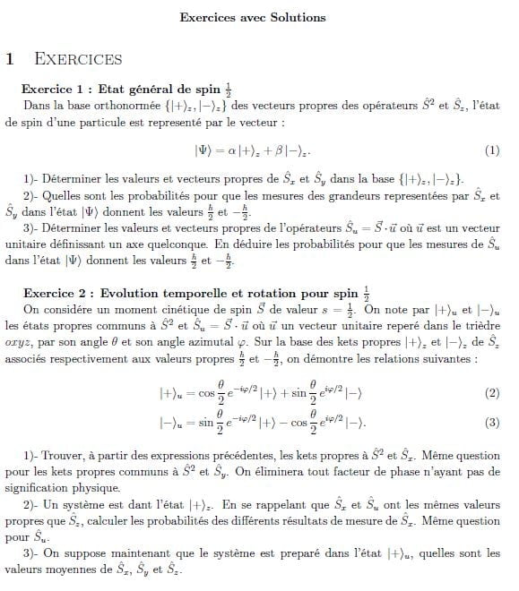 Examen Exercices Corrigés Physique Quantique PDF