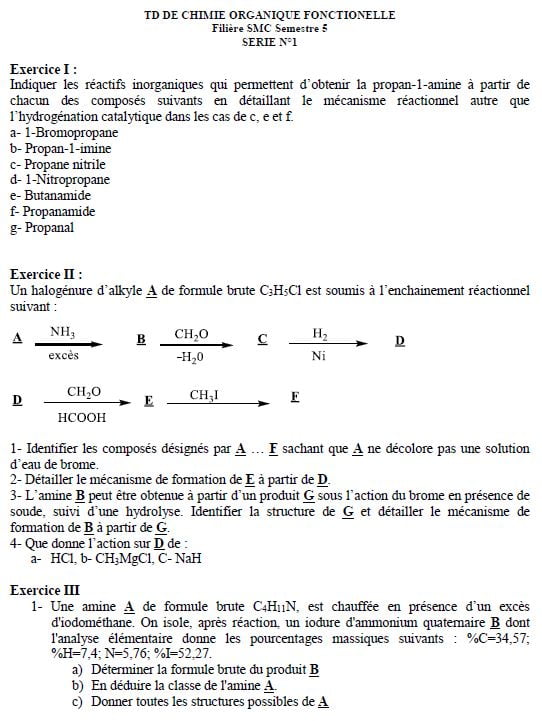 Chimie Organique Fonctionnelle Exercices Corrigés PDF
