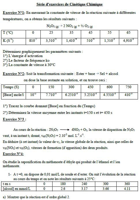 Cinétique et Catalyse Exercices Corrigés PDF