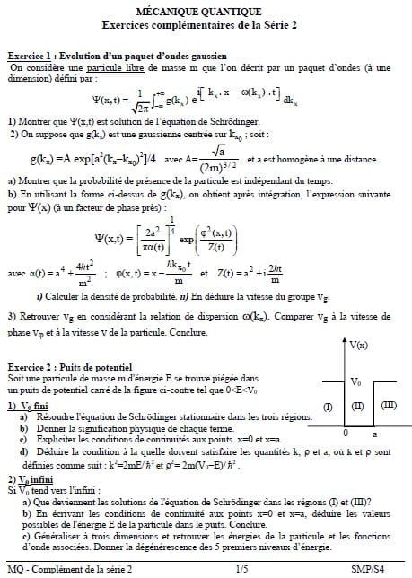 exercices Mécanique Quantique PDF