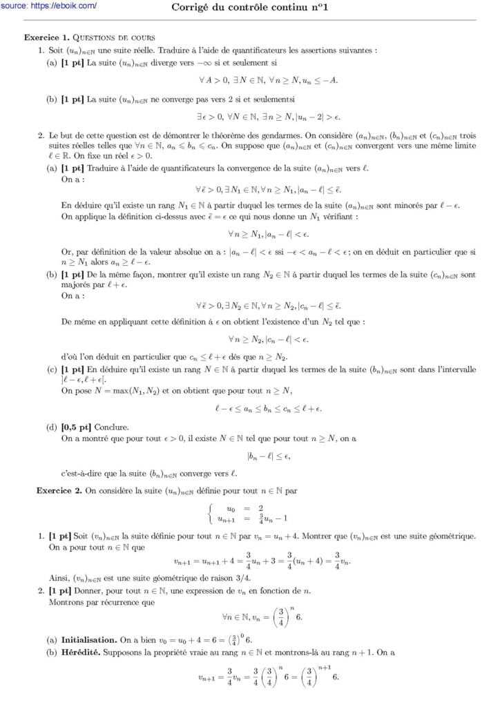Examens Analyse 1: Suites Numériques et Fonctions PDF