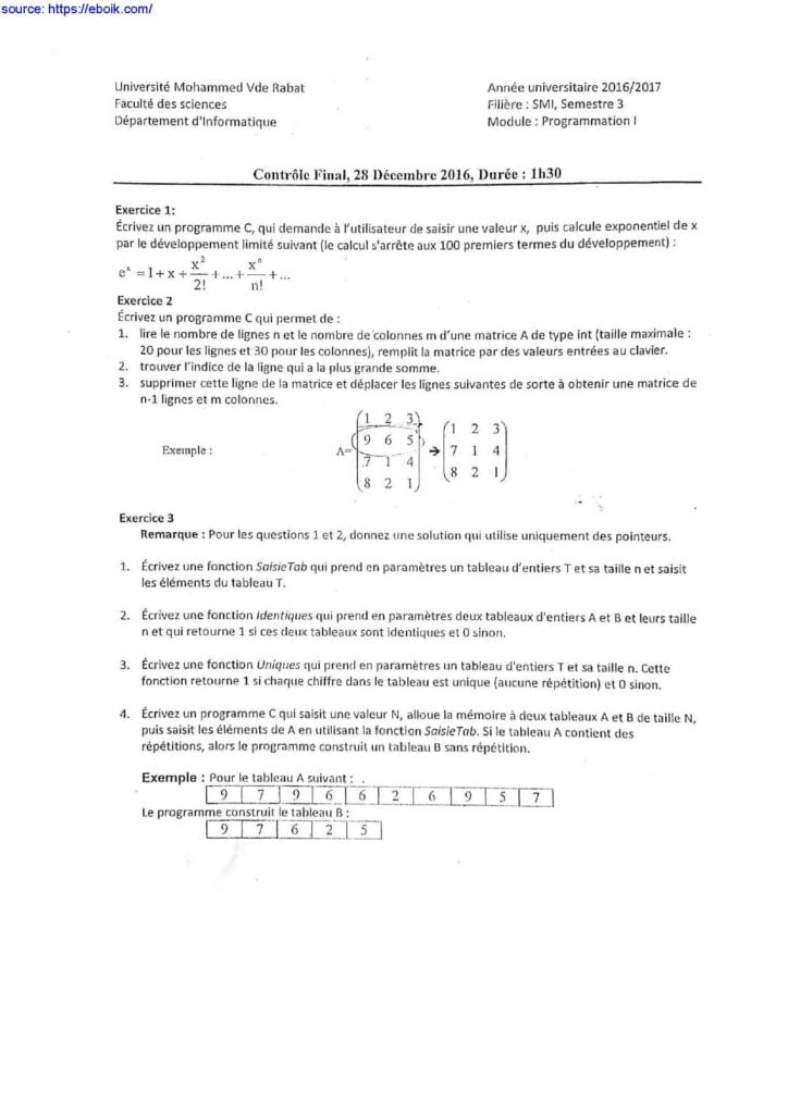Exercices et Examens Programmation I – Language C – HTML PDF