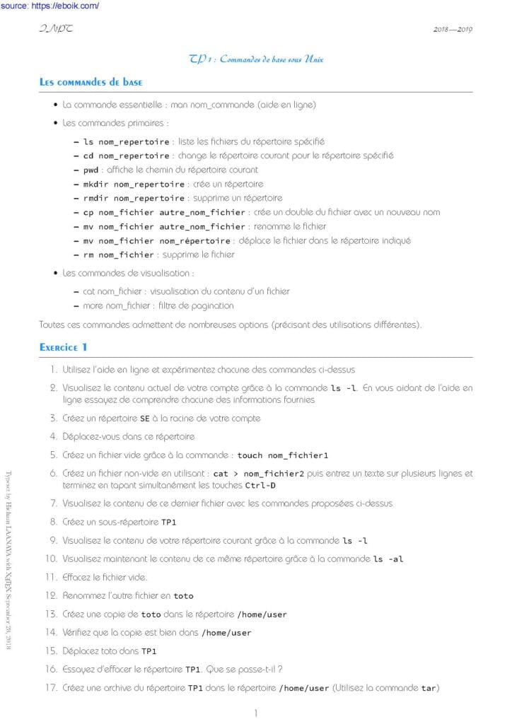 exercices en Système d’exploitation I pdf