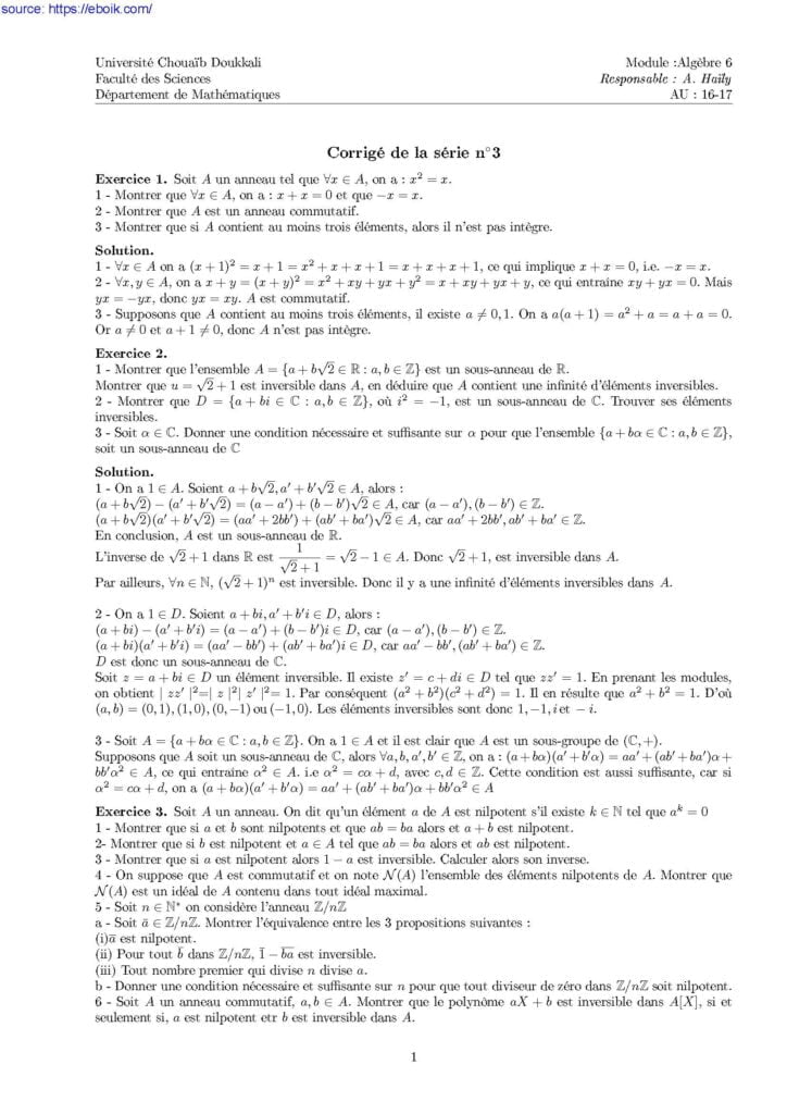exercices corrigés Algèbre 6: Structures Algébriques