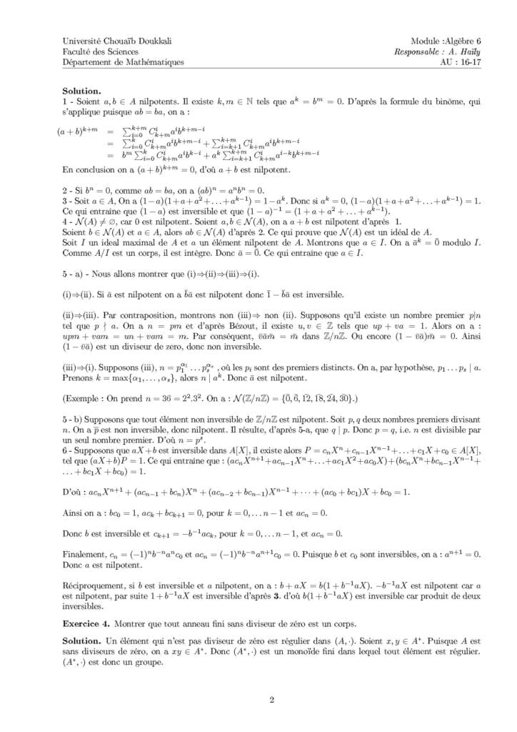 exercices Algèbre 6: Structures Algébriques