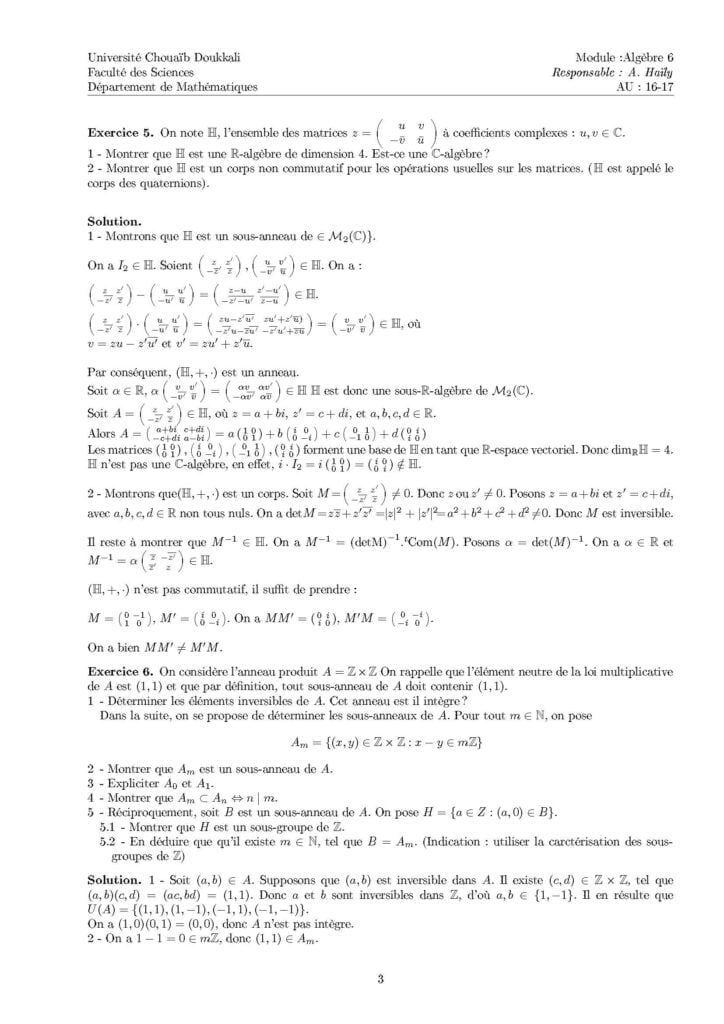 examens Algèbre 6: Structures Algébriques