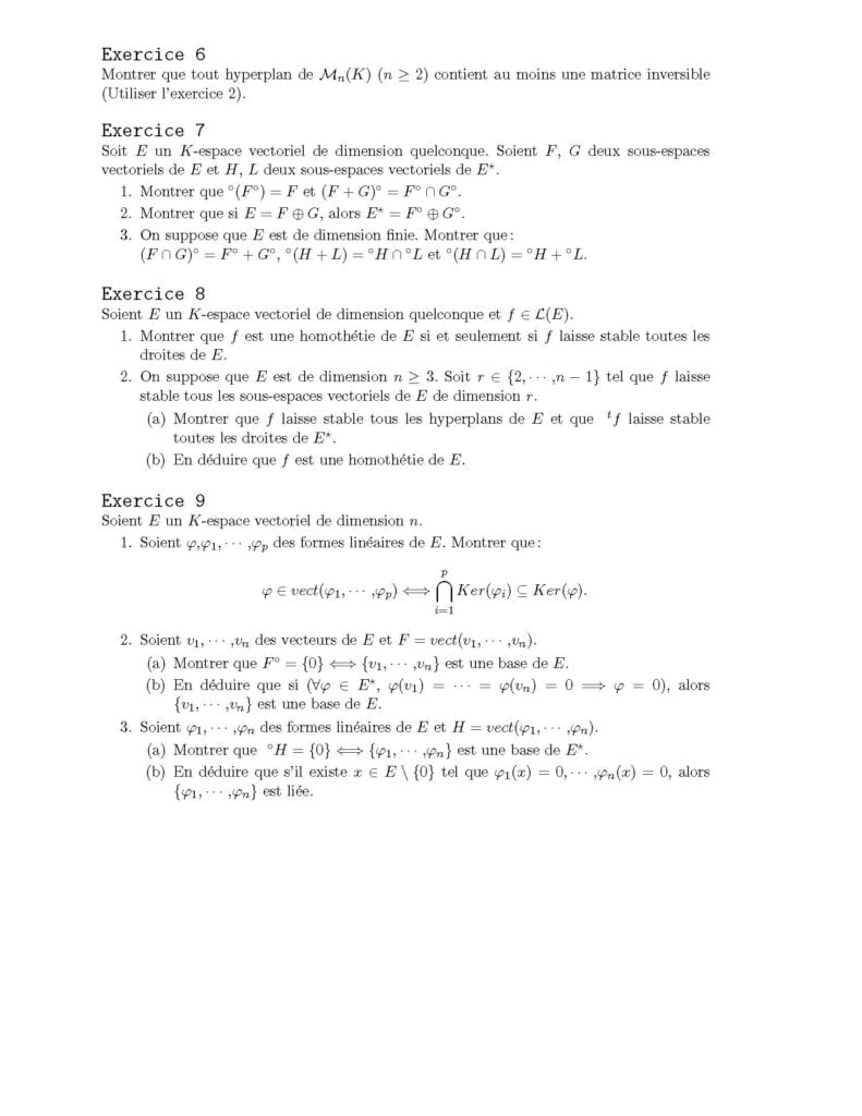 Exercices et Examens Algèbre 5 PDF