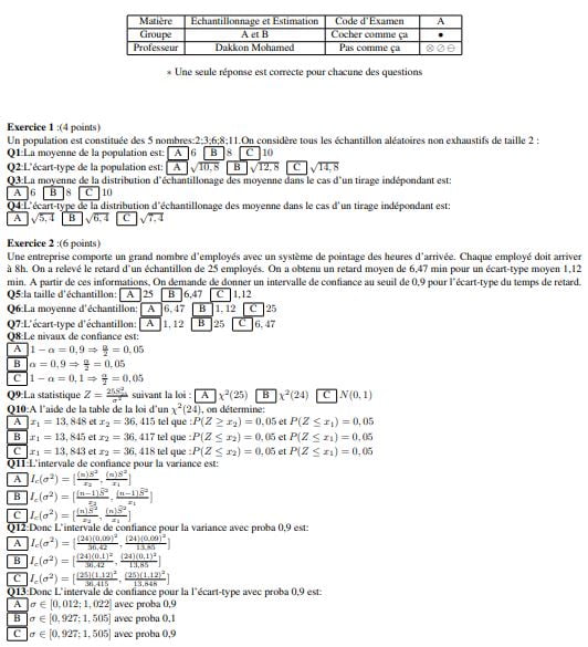 Echantillonnage et Estimation Exercices Corrigés PDF