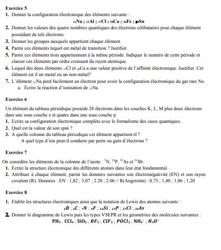 chimie générale exercices corrigés pdf